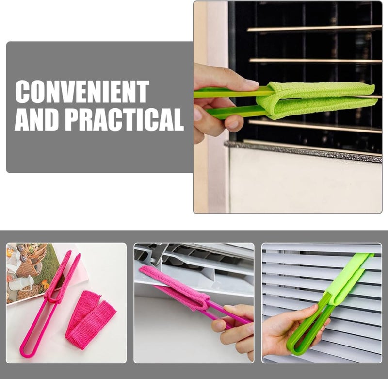 Healeved Removable Shutter Cleaning Clip Brush 4pcs Set with Replaceable Green and Rose Pink Heads for Car Air Vent and Home Blinds Detail Cleaning - Image 4