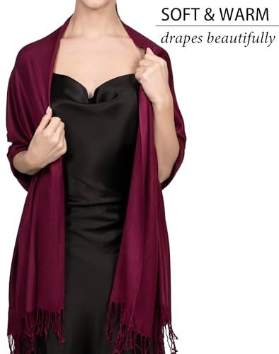 Achillea Soft Silky Pashmina Scarf for Women – Shawl Wrap for Evening Dresses, Bridesmaids, Weddings & Everyday Wear (Wine) - Image 5