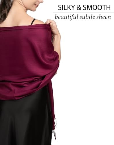 Achillea Soft Silky Pashmina Scarf for Women – Shawl Wrap for Evening Dresses, Bridesmaids, Weddings & Everyday Wear (Wine) - Image 4