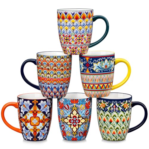 vancasso 16 oz Coffee Mugs Set of 6 Large Ceramic Mug with Handle Boho Coffee Cups for Latte Cappuccino  Hot Chocolate Dishwasher  Microwave Safe Gift Set Series SIMI