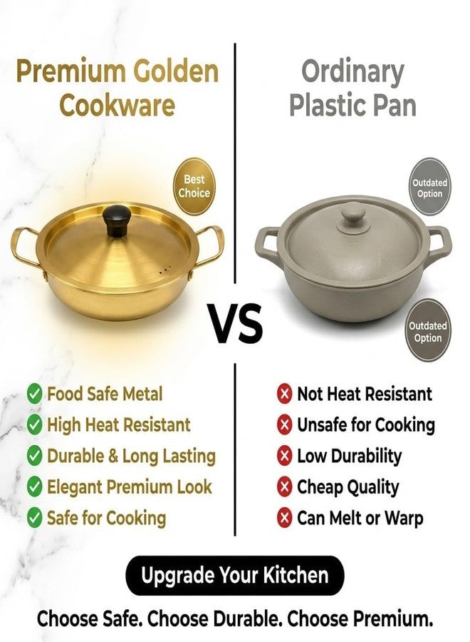 Yopple Deep Fry Pan with Lid, Stainless Steel Kadai for Curry, Sabzi, Dal & Gravy | Elegant Gold Finish Handi with Handles for Cooking | Durable Food Grade Serving Dish for Kitchen, Dining & Hotel Use - Image 5