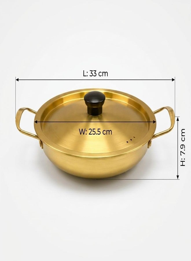 Yopple Deep Fry Pan with Lid, Stainless Steel Kadai for Curry, Sabzi, Dal & Gravy | Elegant Gold Finish Handi with Handles for Cooking | Durable Food Grade Serving Dish for Kitchen, Dining & Hotel Use - Image 4