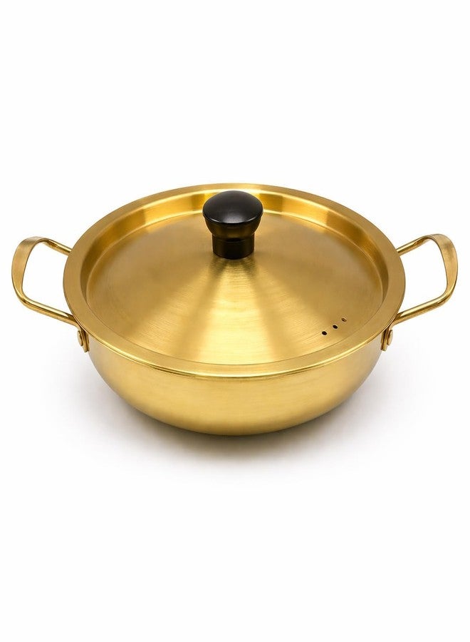 Yopple Deep Fry Pan with Lid, Stainless Steel Kadai for Curry, Sabzi, Dal & Gravy | Elegant Gold Finish Handi with Handles for Cooking | Durable Food Grade Serving Dish for Kitchen, Dining & Hotel Use - Image 1