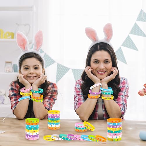 Moon Boat 74pcs Easter Basket Stuffers Wristbands for Kids Egg Fillers Bulk Rubber Wristband Gifts Party Favors for Boys Girls - Image 5