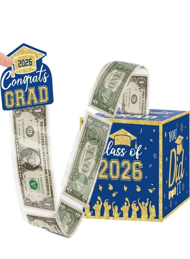 GOLDCROW Blue Gold Graduation Money Box for Cash Gift Pull, Blue Class of 2026 Graduation Decorations, Funny Graduation Gifts Congrats Grad Surprise Box for Class of 2026 Grad Party Favors - Image 1