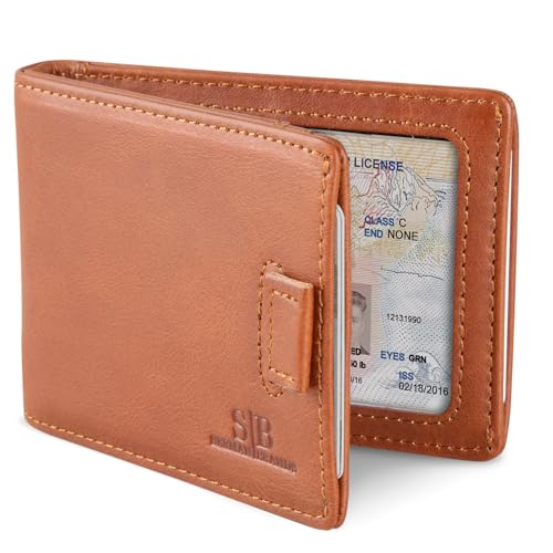 SERMAN BRANDS محفظة نقود رفيعة مانعة لتسرب RFID - محفظة جلدية قابلة للطي للجيب الأمامي للرجال مع مشبك نقود، محفظة صغيرة لحامل بطاقات الائتمان - محفظة سفر مع علبة هدايا - Image 1