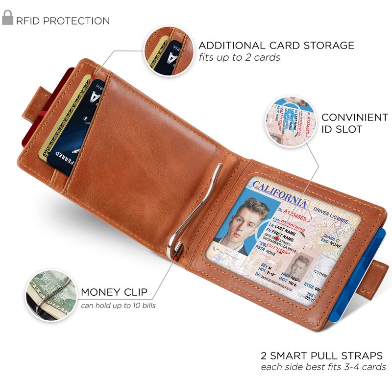 SERMAN BRANDS محفظة نقود رفيعة مانعة لتسرب RFID - محفظة جلدية قابلة للطي للجيب الأمامي للرجال مع مشبك نقود، محفظة صغيرة لحامل بطاقات الائتمان - محفظة سفر مع علبة هدايا - Image 4