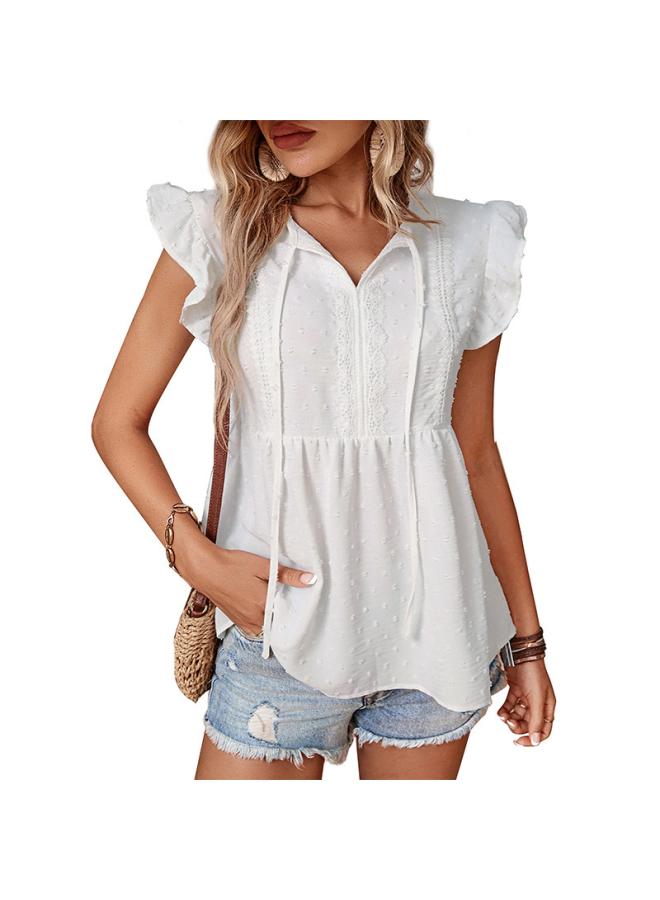 VUELO Independent Station Summer New Lotus Leaf Sleeve Top European And American Women's Casual Design Stitching Pullover Shirt  - Image 5
