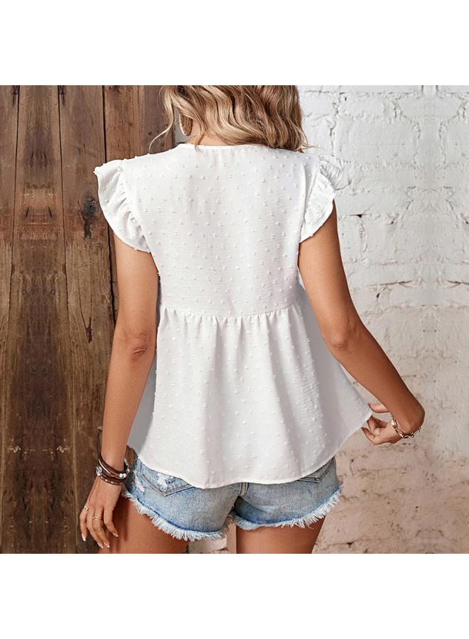 VUELO Independent Station Summer New Lotus Leaf Sleeve Top European And American Women's Casual Design Stitching Pullover Shirt  - Image 4