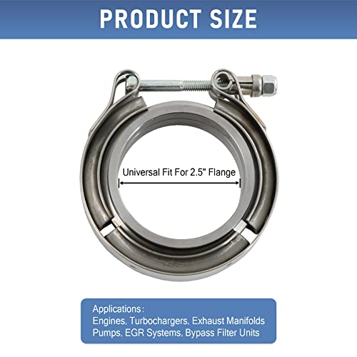 JDMSPEED New Stainless Steel 2.5" V-Band Flange & Clamp Kit 4 Pcs Replacement For Turbo Exhaust Downpipes (4) - Image 3