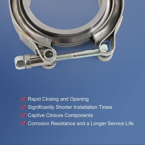JDMSPEED New Stainless Steel 2.5" V-Band Flange & Clamp Kit 4 Pcs Replacement For Turbo Exhaust Downpipes (4) - Image 5