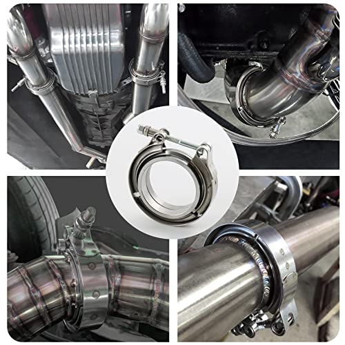 JDMSPEED New Stainless Steel 2.5" V-Band Flange & Clamp Kit 4 Pcs Replacement For Turbo Exhaust Downpipes (4) - Image 2