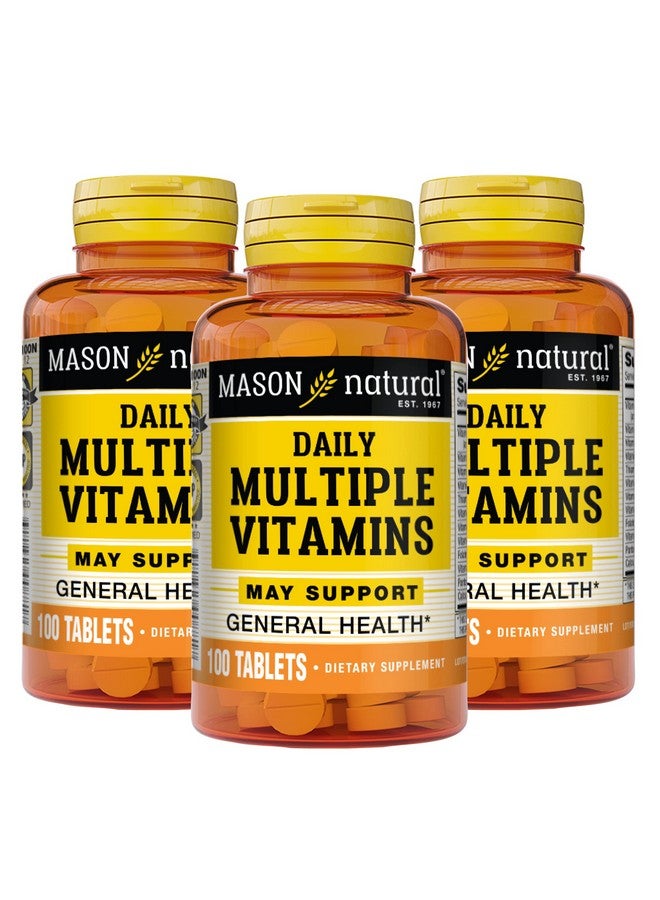 Mason Natural Daily Multiple Vitamins Vitamins A C D3 E B1 B2 B3 B6 B12 Folate And Calcium For Overall Health 100 Tablets (Pack Of 3) - Image 2