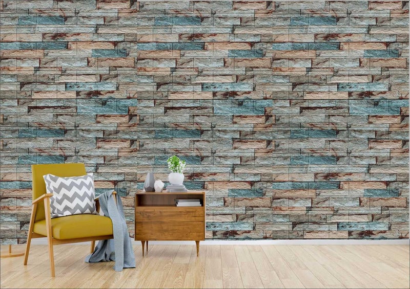 Jig-Tik Self-Adhesive Waterproof PE Foam 3D Wall Panels Wallpaper Sticker for Bathroom, Living Room, and Home Decoration (70 x 77cm, Appx. 5.8Sq Feet) Pack of 10 Piece//Multi - Image 4