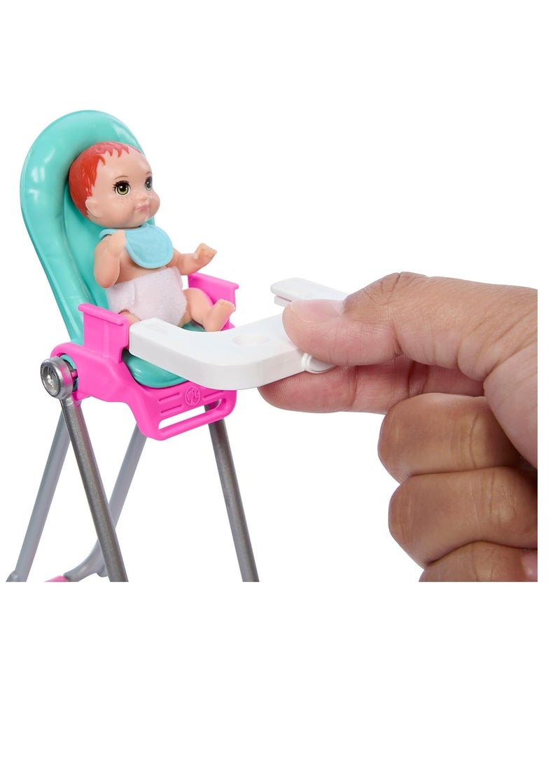 Barbie Baby Doll Skipper Babysitters Inc & Playset, Includes Doll, Baby, and Mealtime Accessories, 10 Piece Set - Image 2