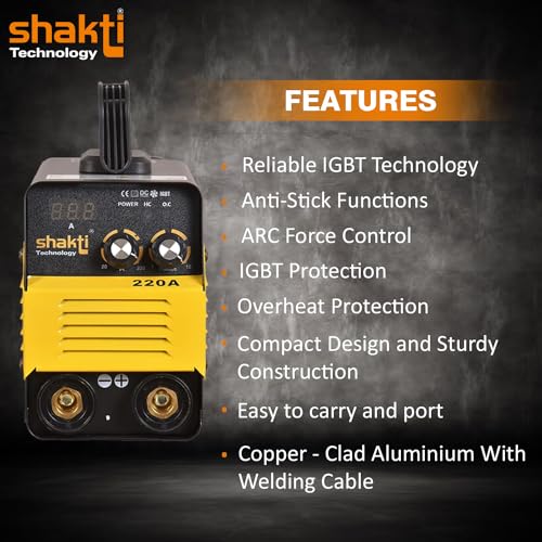 Shakti Technology Inverter ARC Welding Machine (IGBT) 220A with Hot Start, Anti-Stick Functions, Arc Force Control - 1 Year Warranty, Metal, Multicolor - Image 4