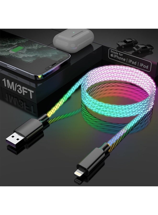 MTAKYI Light Up iphone Charger Cable 20W Fast Charging LED iPhone Charger Cable MFi Certified iphone RGB LED Flowing Lightning Cable Apple Car Charging USB to Lightning Data Sync Cable for iPhone Carplay 3FT - Image 1
