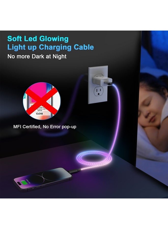MTAKYI Light Up iphone Charger Cable 20W Fast Charging LED iPhone Charger Cable MFi Certified iphone RGB LED Flowing Lightning Cable Apple Car Charging USB to Lightning Data Sync Cable for iPhone Carplay 3FT - Image 2
