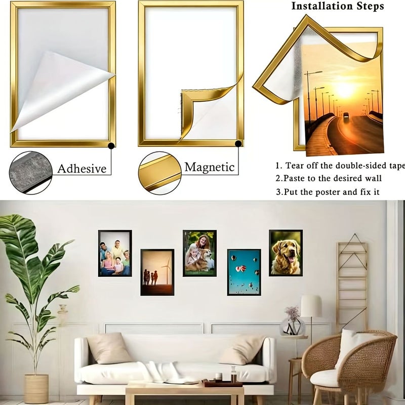 5pcs Golden Matte Magnetic Wall Photo Frames Self Adhesive Plastic - Image 5