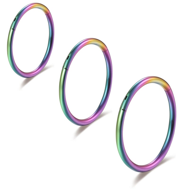 Lantine Rainbow Colorful Hinged 20g Cartilage Earring Hoop Nose Rings 6mm 8mm 10mm Set Clicker Triple Double Forward Helix Hoops Earrings(3Pcs a Set) - Image 1