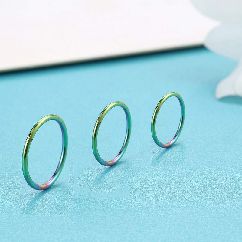 Lantine Rainbow Colorful Hinged 20g Cartilage Earring Hoop Nose Rings 6mm 8mm 10mm Set Clicker Triple Double Forward Helix Hoops Earrings(3Pcs a Set) - Image 5
