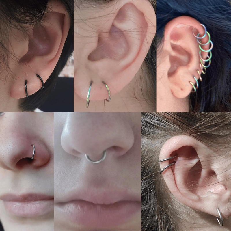 Lantine Rainbow Colorful Hinged 20g Cartilage Earring Hoop Nose Rings 6mm 8mm 10mm Set Clicker Triple Double Forward Helix Hoops Earrings(3Pcs a Set) - Image 3