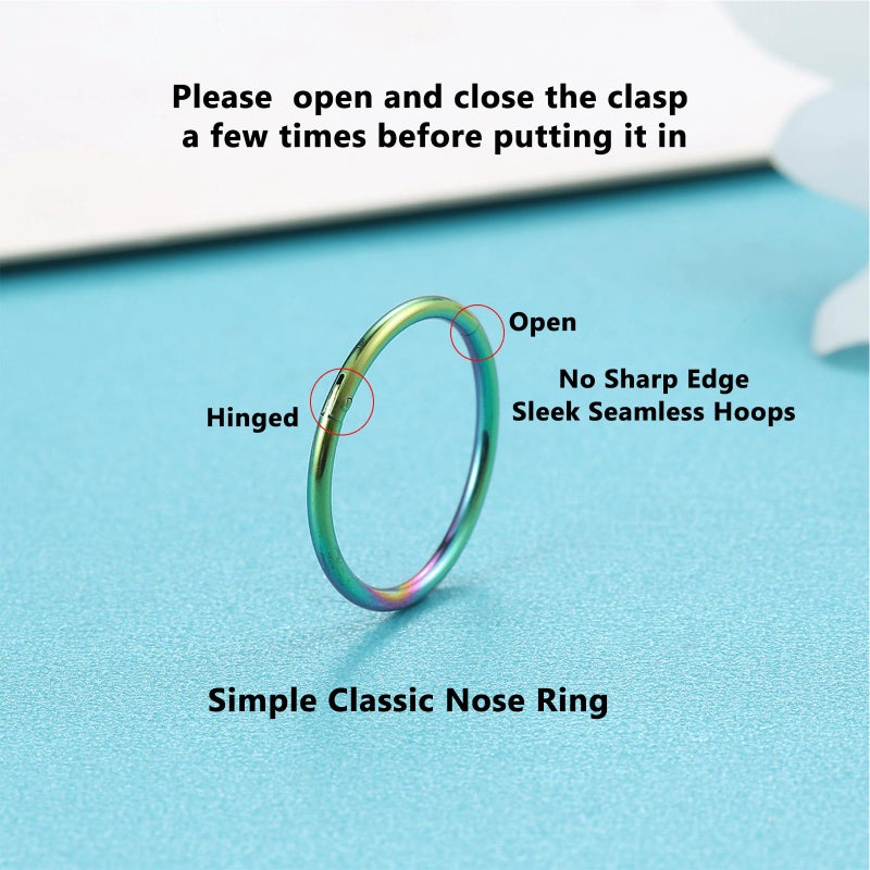 Lantine Rainbow Colorful Hinged 20g Cartilage Earring Hoop Nose Rings 6mm 8mm 10mm Set Clicker Triple Double Forward Helix Hoops Earrings(3Pcs a Set) - Image 2
