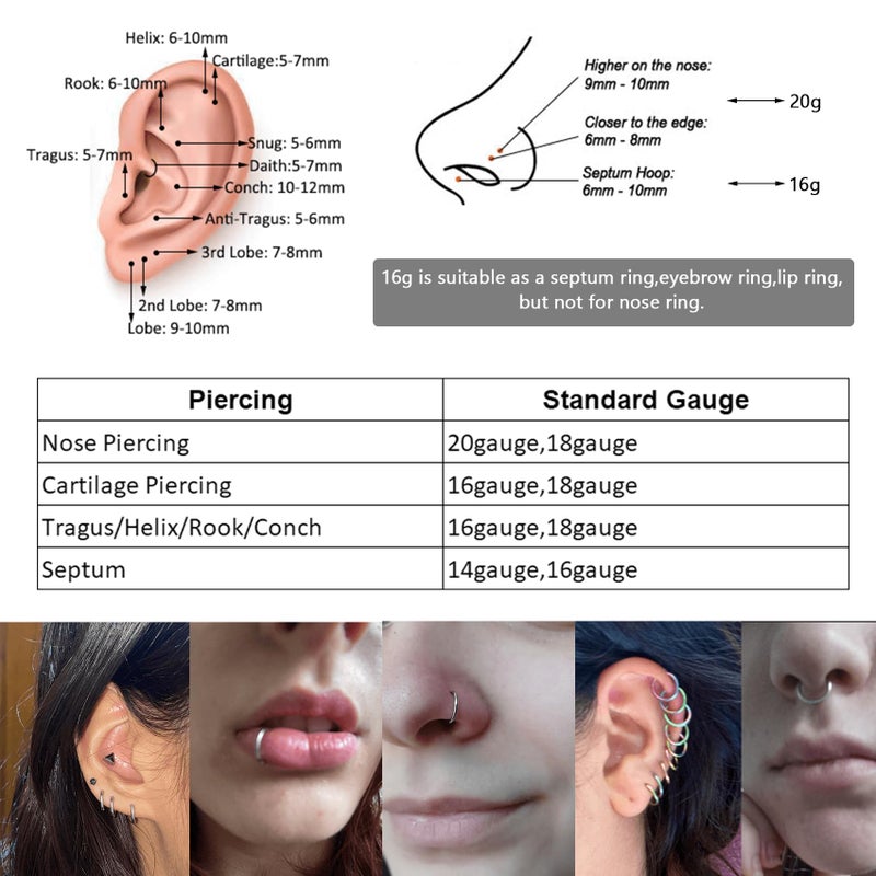 Lantine Rainbow Colorful Hinged 20g Cartilage Earring Hoop Nose Rings 6mm 8mm 10mm Set Clicker Triple Double Forward Helix Hoops Earrings(3Pcs a Set) - Image 4