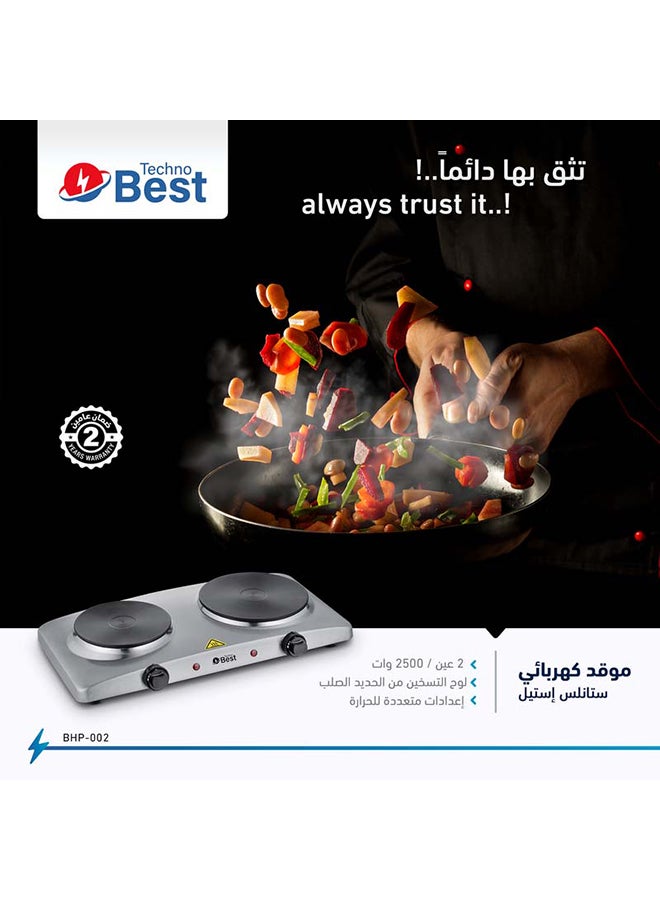 تكنو بيست سخان كهربائي مزدوج العين من الاستانليس ستيل BHP-002 لون فضي - Image 5