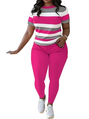 HBQ Women 2 Piece Outfits Summer Sweatsuits Slim Fit Track Suits Biker Short Workout Jogger Sets Stripe L - Image 5