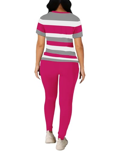 HBQ Women 2 Piece Outfits Summer Sweatsuits Slim Fit Track Suits Biker Short Workout Jogger Sets Stripe L - Image 4