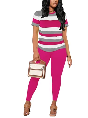 HBQ Women 2 Piece Outfits Summer Sweatsuits Slim Fit Track Suits Biker Short Workout Jogger Sets Stripe L - Image 2