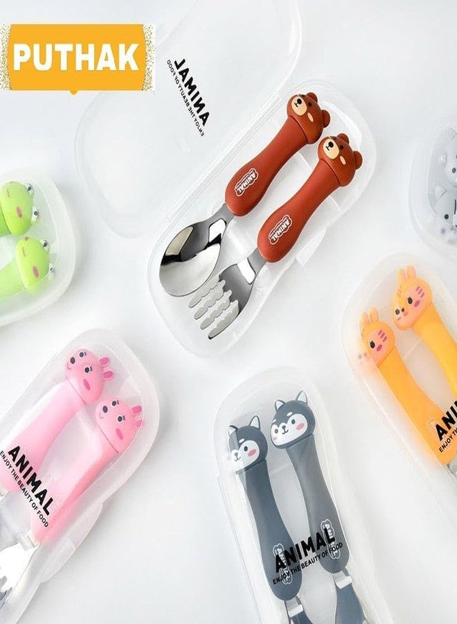 FASHRAMP Kids Spoon and Fork Set with Cute Animal Handle | Stainless Steel Toddler Cutlery Set with Travel Case | Baby Feeding Spoon and Fork Combo - Image 2