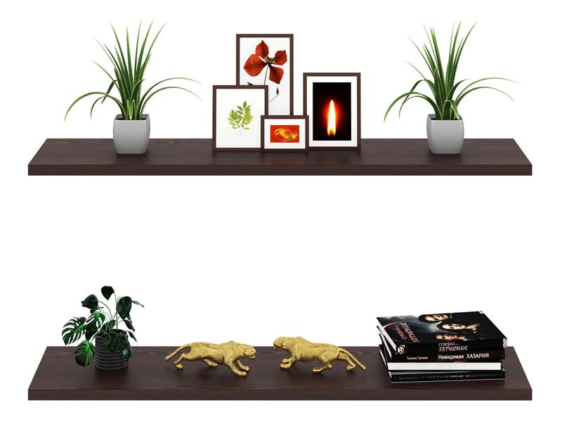 Captiver MDF Wood Wall Mount Display Shelf Racks Shelves Set of 2 (10X50 CM, Wenge) Home Living Room Kitchen Multipurpose Storage Showcase Stands Decoration Box - Image 2