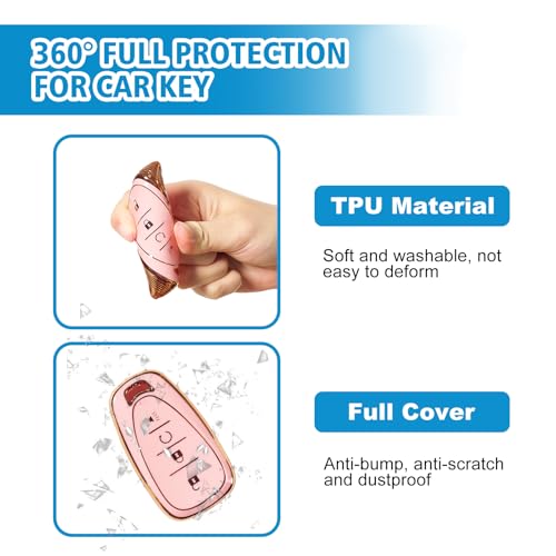 Rislobx Key Fob Cover Fit for Chevy Key, Car Key Case Protector for Volt Bolt Spark Equinox Traverse Trax (4 Buttons Sakura Pink) - Image 5