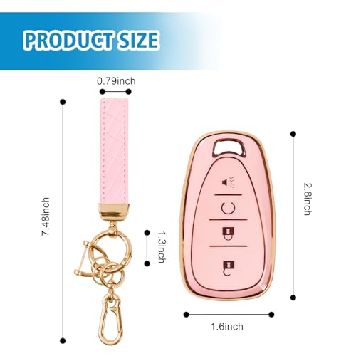 Rislobx Key Fob Cover Fit for Chevy Key, Car Key Case Protector for Volt Bolt Spark Equinox Traverse Trax (4 Buttons Sakura Pink) - Image 3