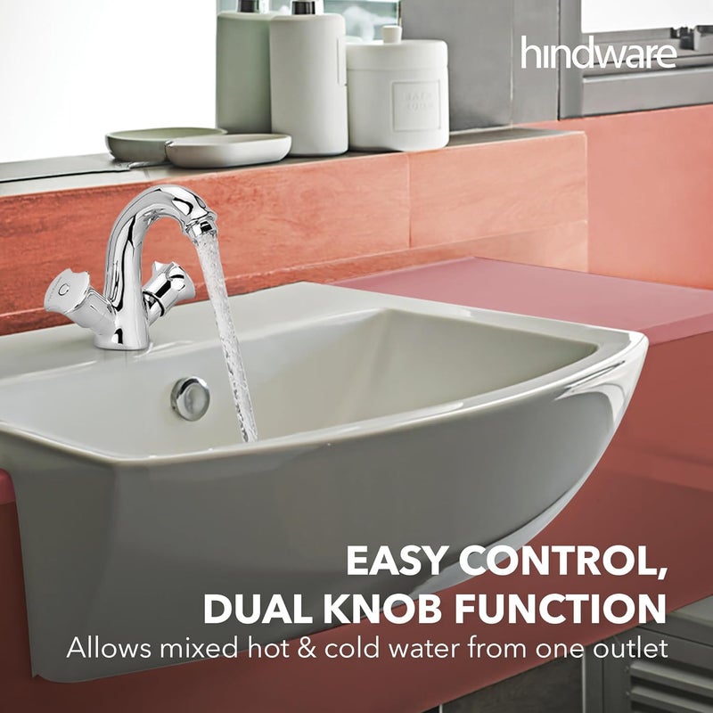 Hindware F920034CP Lyra 2in1 Brass Center Hole Basin Mixer for Bathroom Chrome Finish Tap for Wash Basin - Image 2