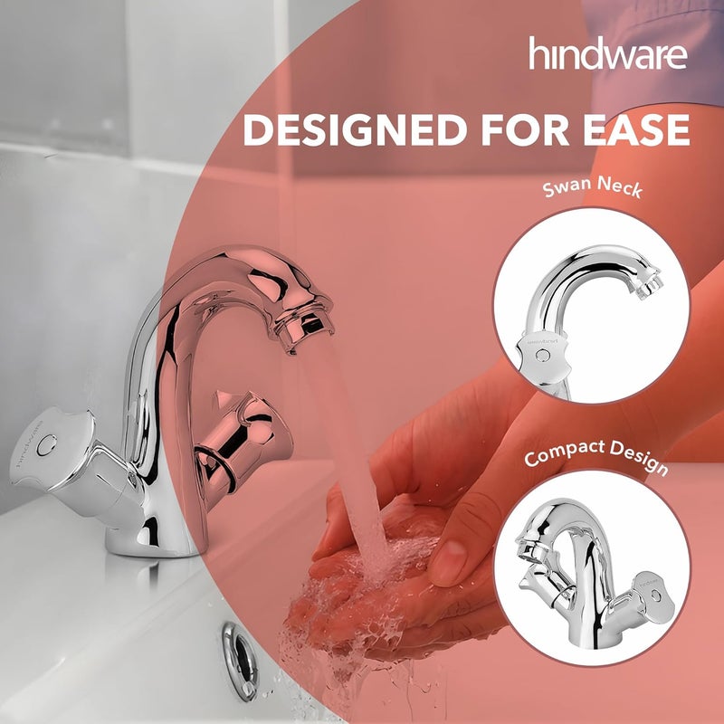 Hindware F920034CP Lyra 2in1 Brass Center Hole Basin Mixer for Bathroom Chrome Finish Tap for Wash Basin - Image 4