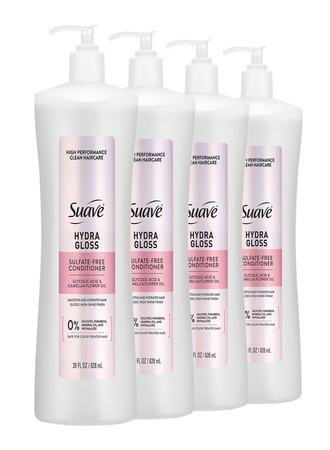 Suave Hydra Gloss Sulfate Free Conditioner with Glycolic Acid & Camellia Flower Oil for Hydrated, Smooth, Glossy Shine, 4 Count, 28 FL OZ - Image 1