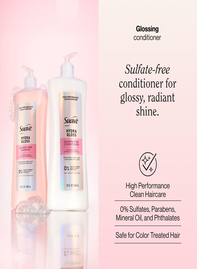 Suave Hydra Gloss Sulfate Free Conditioner with Glycolic Acid & Camellia Flower Oil for Hydrated, Smooth, Glossy Shine, 4 Count, 28 FL OZ - Image 2