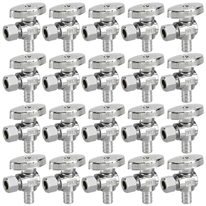 PXZBLG 20 Pack Stop Valves, 1/4 Turn Angle Valve, 3/8" OD Compression 1/2" PEX Chrome Plated Brass for Faucet, Toilet Valves - Image 1