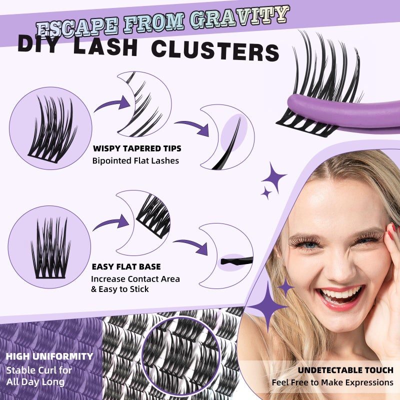 B&qaugen Lash Extension Kit for Beginners BM01 Eyelash Extension Kit 156pcs D Curl Flat Matte Lash Clusters Kit Natural and Soft Lash Kit Flat Band 8-18 Mixed Individual Lashes Kit Double Tips(FDset-BM01) - Image 2
