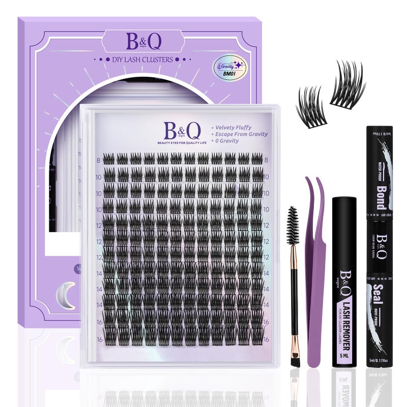 B&qaugen Lash Extension Kit for Beginners BM01 Eyelash Extension Kit 156pcs D Curl Flat Matte Lash Clusters Kit Natural and Soft Lash Kit Flat Band 8-18 Mixed Individual Lashes Kit Double Tips(FDset-BM01) - Image 1