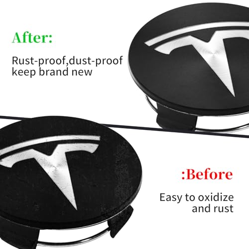 Knomix 4 Pack Exterior Decoration Wheel Center Cover for Tesla Model 3 Model Y All Years,Only 56mm Hubcaps Wheel Rim Cover Center Caps Hubcaps+20 Black Lug Nut Covers (Matte Black+Silver Emblem) - Image 4