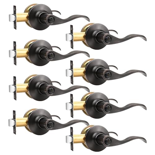 GOBEKOR 8 Pack Privacy Door Handles - Oil Rubbed Bronze Interior Door Handles with Lock Wave Lever for Bedroom Bathroom - Image 1