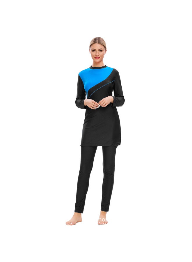 Generic Amazon Cross-border Muslim Muslim Swimsuit Female Stitching Two-color Conservative Swimsuit Three-piece Set With Hood M089