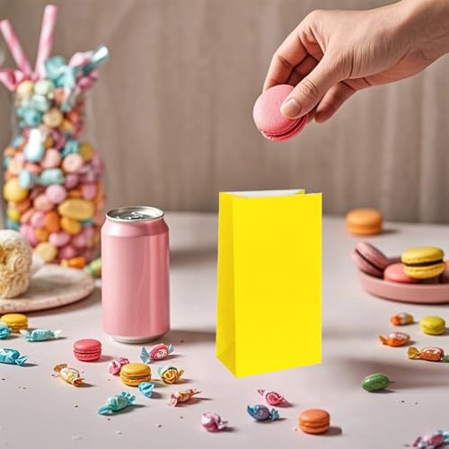 KEYYOOMY Mini Yellow Paper Bags Yellow Party Favor Bags Small Party Goodie Bag Paper Lunch Bag (24 CT, 3.5 X 2.4 X 7.1 In) - Image 3
