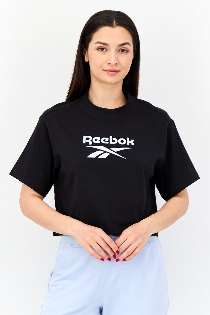 Reebok Women Sportswear Fit Short Sleeves Running Crop T-Shirt, Black - Image 1