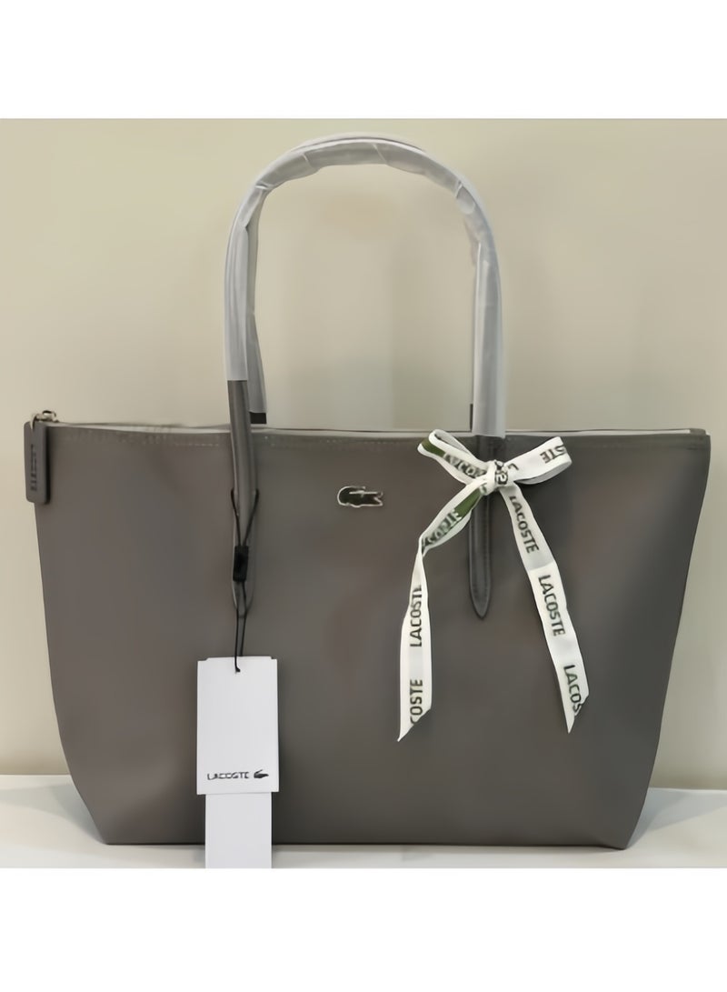 Lacoste Premium Grey Tote Bag 45x30x12cm - Ash Grey Color, Spacious Work Bag Free Saudi Delivery Faux Leather ﻿ - Image 2