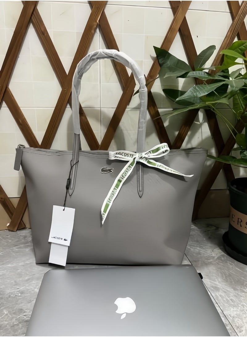 Lacoste Premium Grey Tote Bag 45x30x12cm - Ash Grey Color, Spacious Work Bag Free Saudi Delivery Faux Leather ﻿ - Image 5
